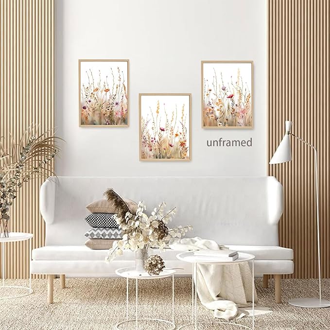 3Pcs Nursery Botanical Floral Wall Art Boho Wildflower watercolor Bouquet Canvas Wall Decor Pictures Forest Flower Posters Prints for Living Room Classroom Baby Bedroom Decoration Unframed
