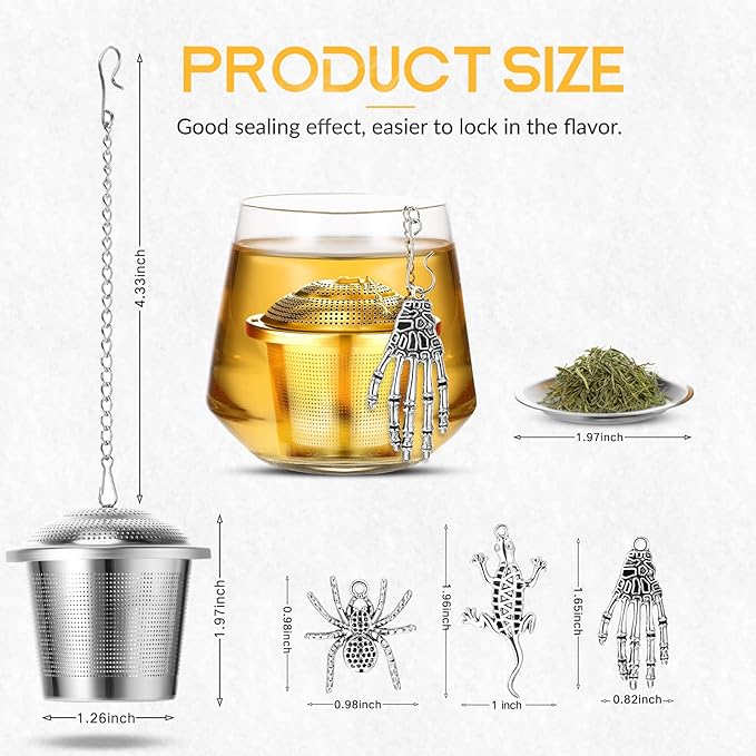 3 Sets Tea Infusers Steeper for Loose Leaf Tea Holder Stainless Steel Tea Ball Mesh Strainer Filters with Drip Trays and Pendant(Horrible Style)