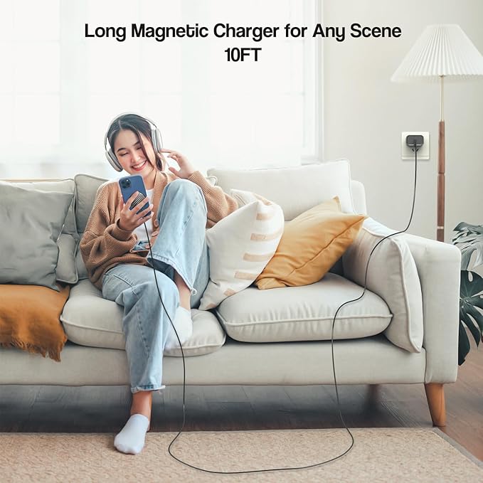 10FT Magnetic iPhone Charger[Apple MFi Certified], Apple Magsafe Wireless Charger,2Pack Magnetic Wireless Charging Pad with USB-C Charging Block for iPhone 17/17Pro/16ProMax/15/14/13/12 Series,AirPods