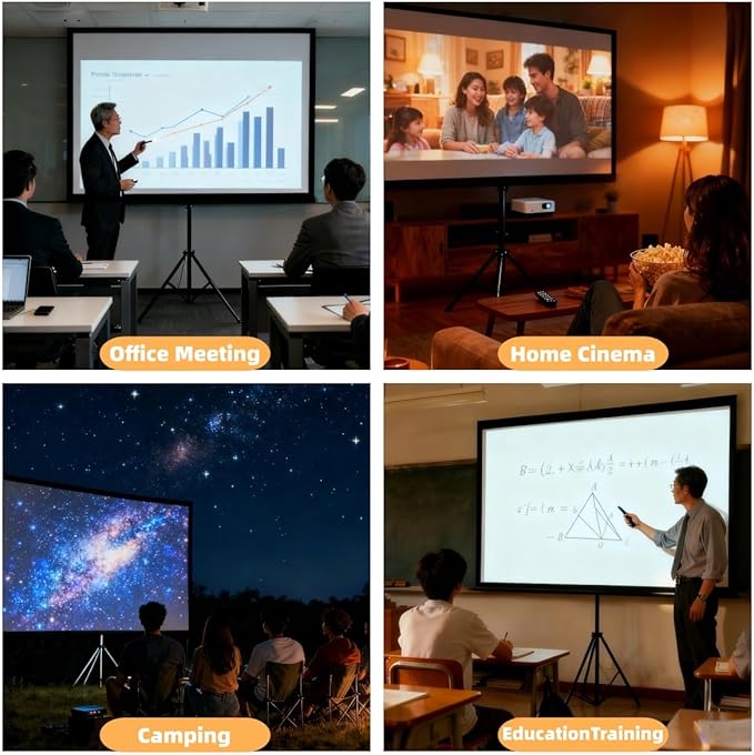 Projector Screen with Stand 80 Inch, 16:9, High Gain, Indoor Outdoor 4K HD PVC Projection Screen, Portable Wrinkle-Free Movie Screen, Easy Setup and Carrying for Home Theater