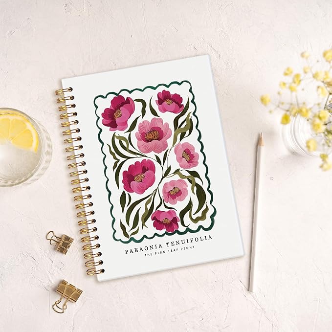 MOFUYU Floral Notebook Journal for Women,Plant Hardcover Spiral Notebook,Rustic Spring Floral Cottagecore Notebook Journal for Work Office School Student Teacher. 5.5x8.3 Inch