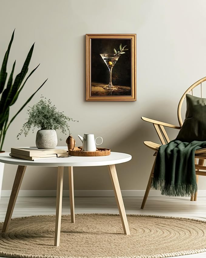 Bzstyleart Vintage Wall Art Decor for Living Room, Martini Framed Wall Art Room Decor Aesthetic,Framed Cocktail Artwork,Bedroom Painting Pictures12 x 16 Inch