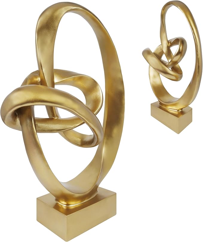 Cozy Villa Knot Sculptures, Modern Coffee Table Statues, Abstract Center Piece for Home Office, Dining Living Room Desk Decor, Bookends, 15.5 x 10.5 inch, Gold