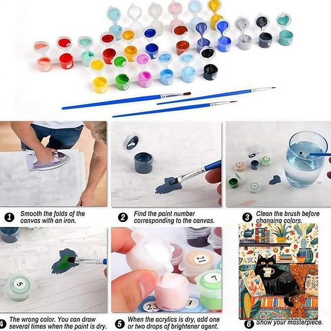 CSZPPQAF Black Cat Paint by Numbers Kit for Adults Beginner, Animals Paint by Number Kits on Canvas, DIY Easy Acrylic Watercolor Oil Painting by Numbers for Home Wall Decor 16X20inch