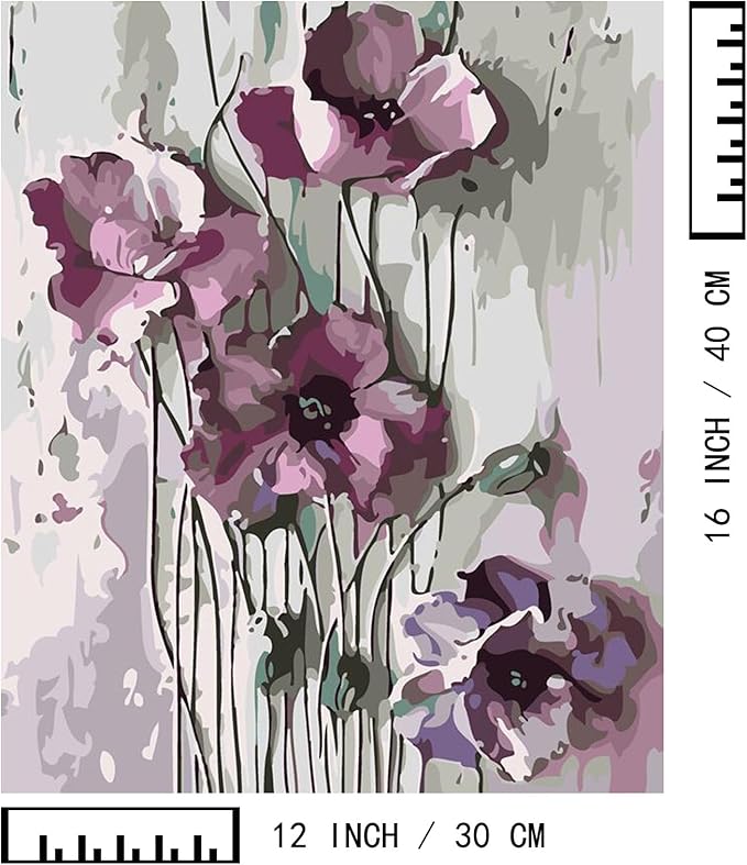 BAISITE Paint by Numbers Kit for Adults Beginners,12" Wx16 L 2 Pack Canvas for Painting Kits for Adults in Colorful Box-Poppies 6566-DIY Frame