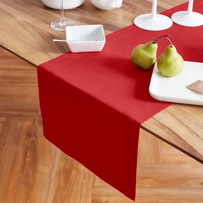Solino Home 100% Pure Linen Red Table Runner 60 Inches - 14 x 60 Inch Coffee Tables, Dresser, Sideboard, Living Room - Sonoma Classic Design Valentines