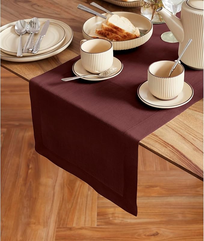 Solino Home 100% Pure Linen Cordovan 60 Inches Table Runner - 14 x 60 Inch for Coffee Tables and Dressers - Sonoma Collection
