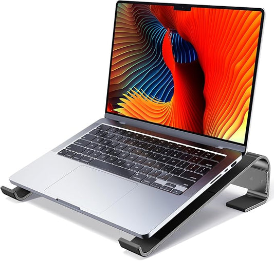 Laptop Riser for Desk - Aluminum Ergonomic Computer Stand for Laptop Cooling - Compatible with MacBook Pro/Air, Dell, HP, Lenovo, 10-17.3'', Black