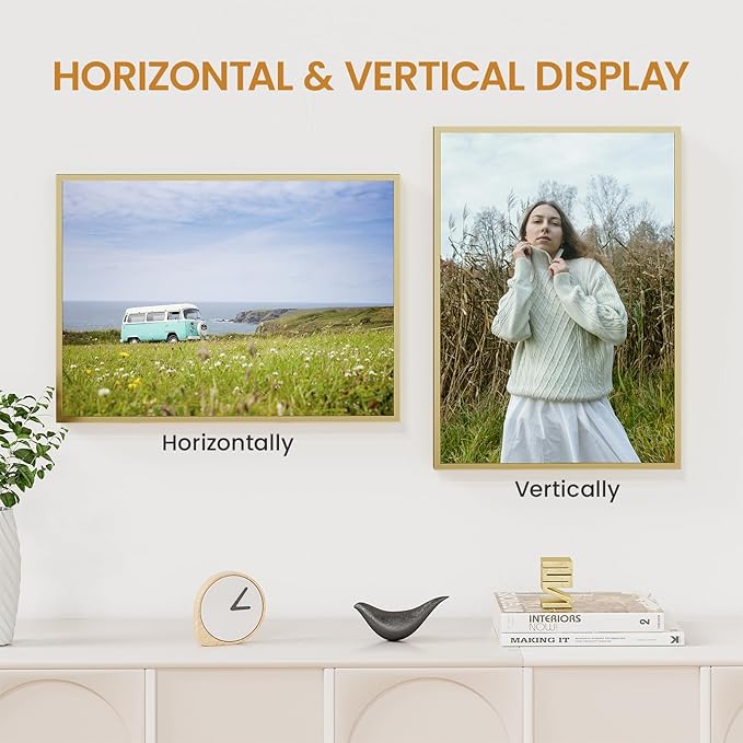 13x18 Aluminum Metal Picture Frame,Tempered Glass Gold Photo Frame 13x18 for Family Photo,Posters,Art,Document to Wall Mount Horizontally or Vertically