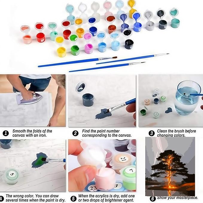 CSZPPQAF Paint by Numbers Kit for Adults Beginner, Tree Lightning Paint by Number Kits on Canvas, DIY Easy Acrylic Watercolor Oil Painting by Numbers for Home Wall Decor 16X20inch