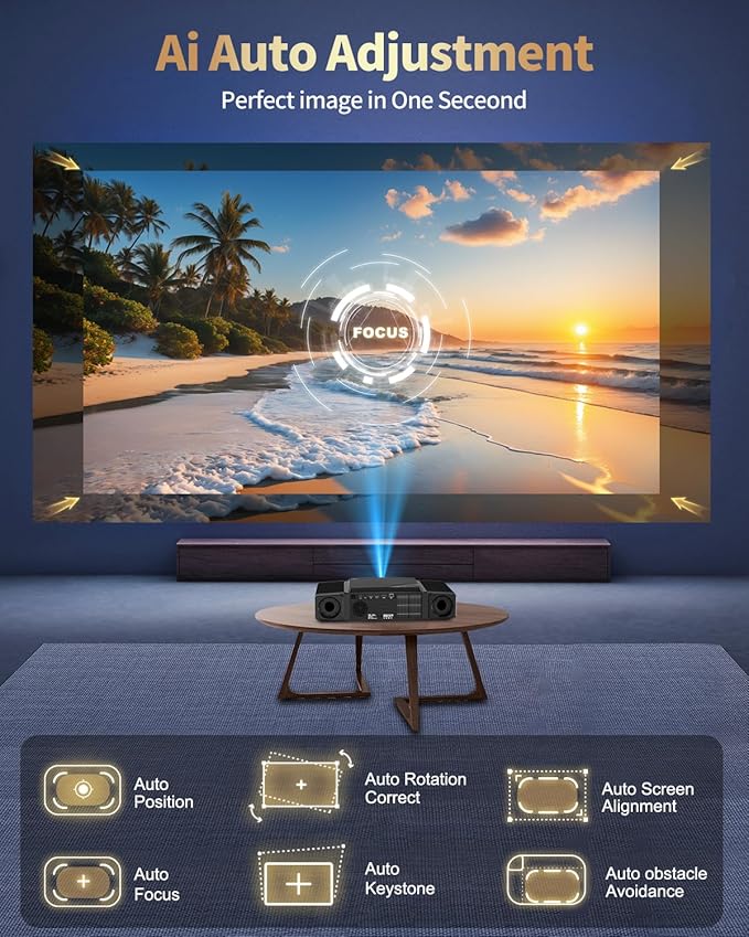 Dess C5 Enterprise GTV Projector,4K projector with Wifi6 and bluetooth,Home theater projector,2500 Brightness,Built in Electric Bracket, Stereo Surround Sound,300''IMAX-Enhanced Quality