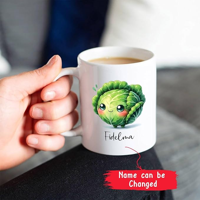 Cabbage Coffee Mug Gifts For Vegetable Lovers, Custom Cabbage Fans Ceramic Cup With Name, Personalized Cabbage Vegetable Travel Cups For Kids Friends Family, Cabbage White Porcelain Mug 11oz 15oz