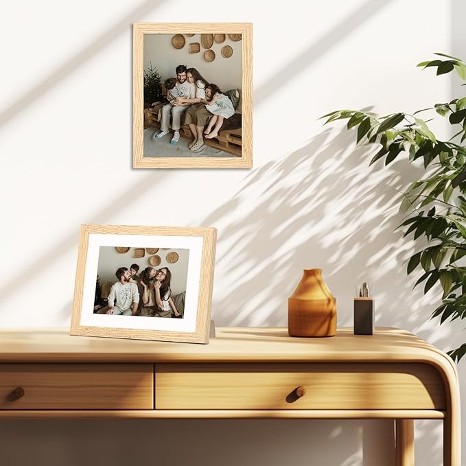 12x12 Picture Frame Set of 9, Photo Gallery Wall Frame Set, Display Pictures 8x8 with Mat or 12 x 12 Without Mat, Square Frame Picture Frames Collage Wall Decor, Natural Oak