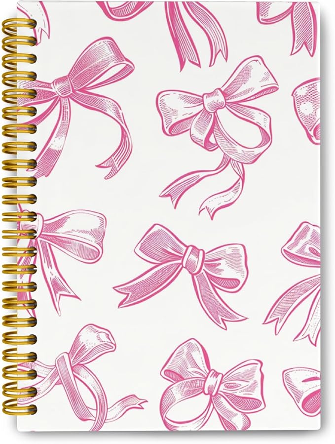 Trendy Coquette Pink Bow Jonrnaling Notebooks, Aesthetic Spiral Notebook for Girls, Preppy Pink Journal Notebook, Pink Office Supplies, Hardcover Spiral Notebooks College Ruled 5.5 x 8.3