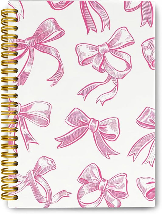Trendy Coquette Pink Bow Jonrnaling Notebooks, Aesthetic Spiral Notebook for Girls, Preppy Pink Journal Notebook, Pink Office Supplies, Hardcover Spiral Notebooks College Ruled 5.5 x 8.3