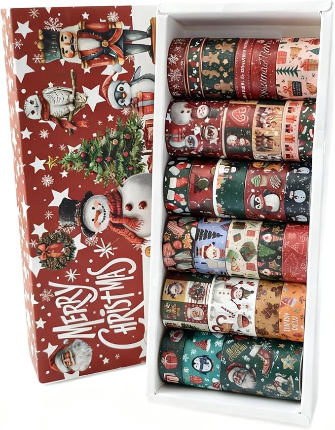 27 Rolls Christmas Washi Tape, Aesthetic Colored Decorative Cute Scrapbook Tape for Scrapbooking Supplies Journaling Craft Junk Journal