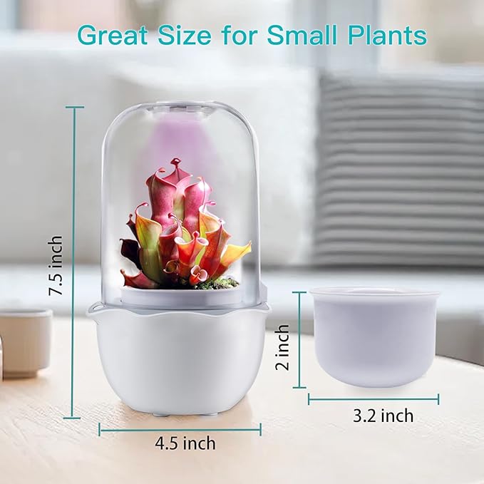 Venus Fly Trap Terrarium Pot with Timer Grow Light&Fan,Plant Terrarium kit for Moss&Cactus,Smart Planter for Carnivorous Plants&Butterwort,Valentine Birthday Gifts for Women Garden Lover(no Plant)