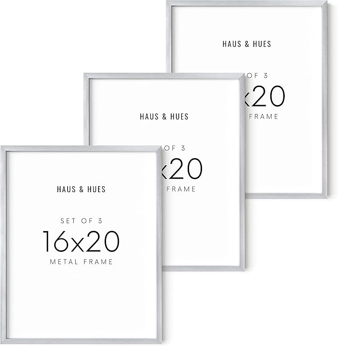 HAUS AND HUES 16x20 Silver Aluminum Frames - Minimalist Wall Display, Modern Style (16x20 in, Silver, Set of 3)