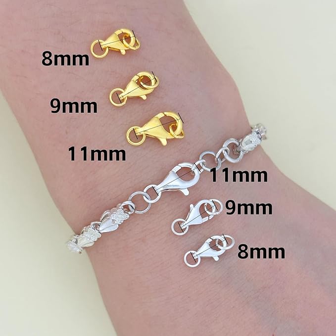 OHINGLT 925 Sterling Silver Lobster Claw Clasp with Closed Jump Rings,Necklace Clasps and Closures Suitable for Jewelry Making Necklaces Bracelet Made in Italy