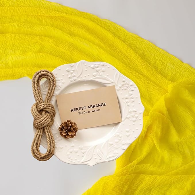 Keketoarrange Yellow Easter Table Runner Rustic Gauze Cheesecloth Table Runner 120 Inch 10 FT for Wedding Baby Shower Bridal Shower Engagement Garden Party Long Sheer Spring Summer Home Decorations