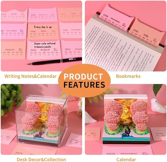Time Piece Calendar 2026,3D Tree Tear-Away Memo Pad Creative Desk Calendars,3D Notepad Paper Carving Art Sticky Notes,3D Calendar 2026 Suitable for Room and Office Desktop Decoration
