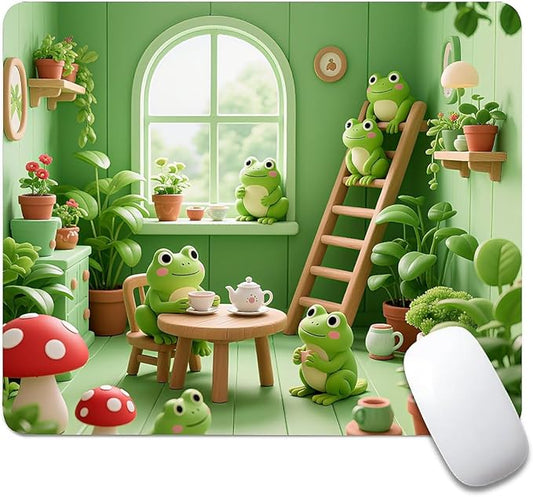 Square Mouse Pad Cartoon Frog, Personalized Premium-Textured Custom Mouse Mat Design, Washable Mousepad Cloth, Non-Slip Rubber Base Computer Mouse Pads for Wireless Mouse