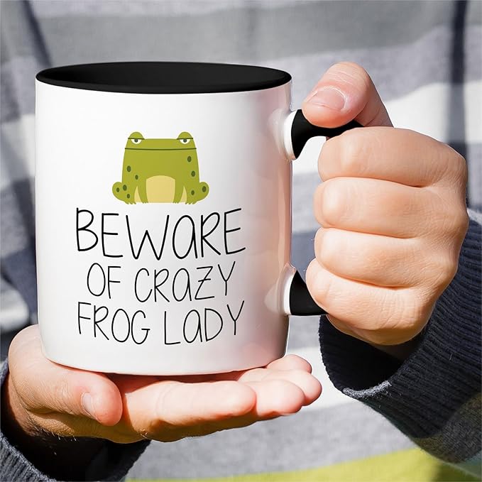 Retreez Funny Mug - Beware of Crazy Frog Lady 11 Oz Ceramic Coffee Mugs - Funny, Sarcasm, Sarcastic, Motivational, Inspirational birthday gifts - White Mug with Black Handle and Inner