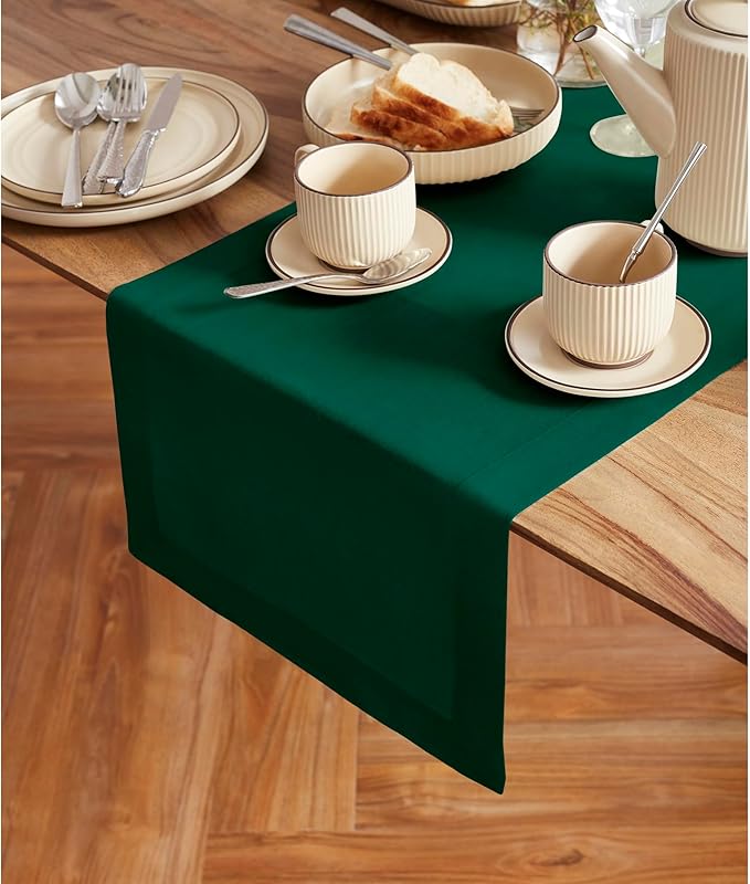 Solino Home 100% Pure Linen Green Table Runner 60 Inches - 14 x 60 Inch for Coffee Tables and Dresser - Winter, St Patricks Day - Sonoma