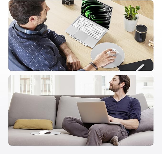 HONKID Metal Aluminum Mouse Pad, Thin Hard Mousepad, Double Sided Waterproof Fast and Accurate Control Mousepad for Laptop, Computer and PC, Office, 7.87 * 7.87 Round Silver