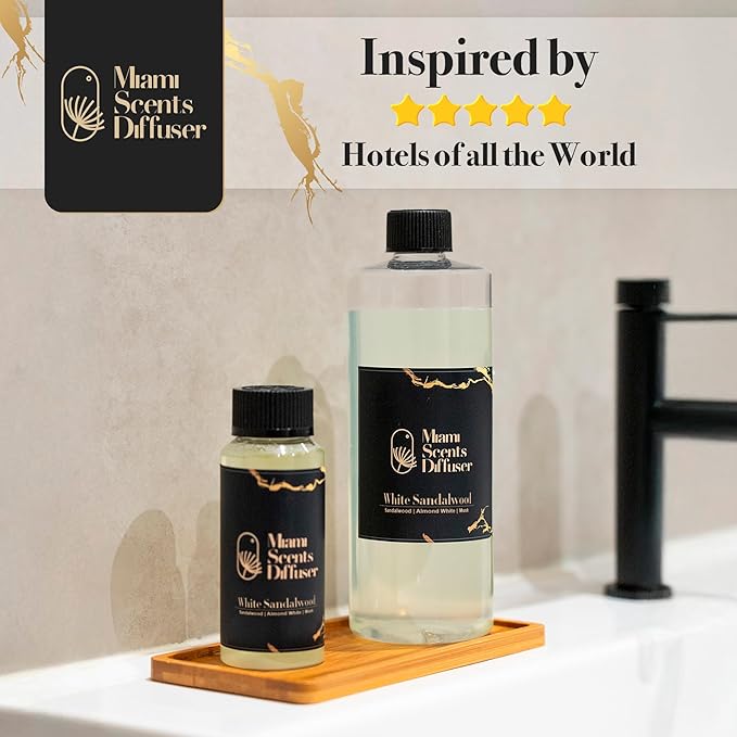 White Sandalwood Scent Inspired by The St Regis Hotel 4 FlOz - 120 ml Essential Oil Aroma for Home Office Diffuser Luxury Fragance Refill Aromatherapy Fresh Blend of Sandalwood Musk and Almond White