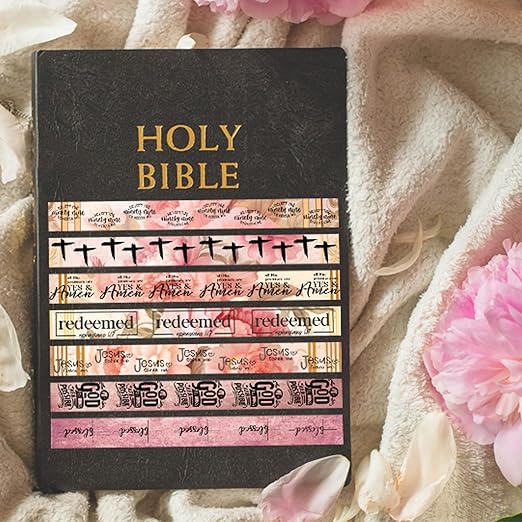 Janlaugh 24 Rolls Christian Washi Tape Gifts Bulk Religious Inspirational Scripture Supplies Bible Verse Tape for Bible Study Journaling Crafting Christmas Stocking Stuffers Gift(Pink)