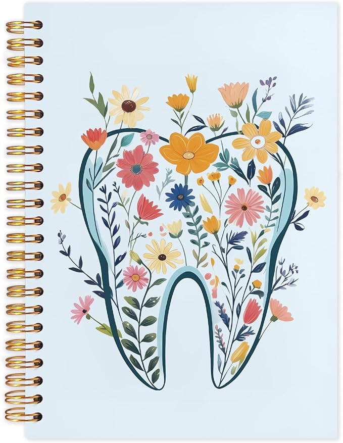 WUCHJ Dentist Gifts Notebook Journal, Dental Assistant Office Gifts for Women, Blue Floral Tooth Dental Spiral Notebook Journal for Note Taking, Dentist Office Supplies, 5.5x8.3 Inch