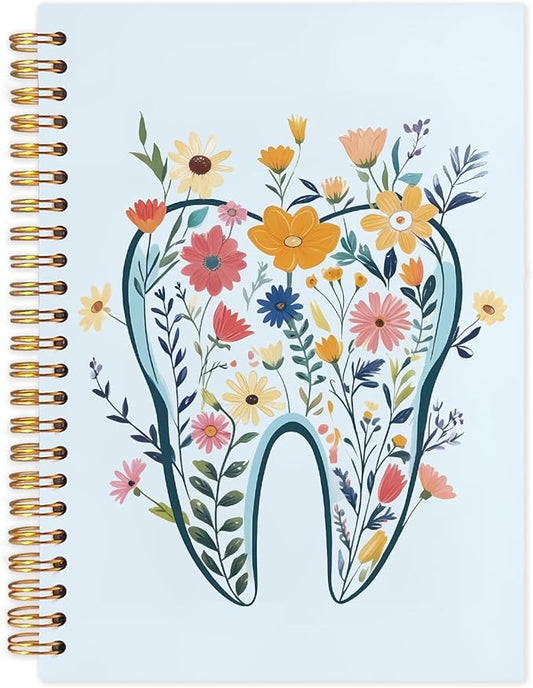 WUCHJ Dentist Gifts Notebook Journal, Dental Assistant Office Gifts for Women, Blue Floral Tooth Dental Spiral Notebook Journal for Note Taking, Dentist Office Supplies, 5.5x8.3 Inch