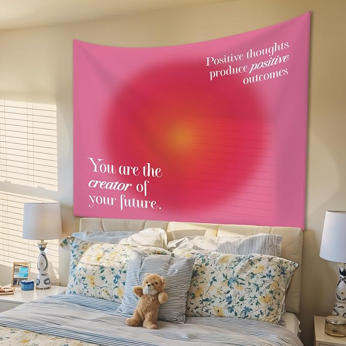 STHTTSW Pink Aura Tapestry Aesthetic, Positive Affirmations Cute Tapestries Wall Blanket, Motivational Wall Hanging Decor for Dorm School Counselor Therapy Office 50x60 Inch