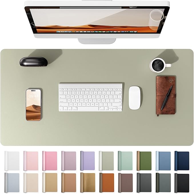 YSAGi Leather Desk Protector, Office Mat, Large Mouse Mat, Non-Slip PU Leather Blotter, Laptop Desk, Waterproof Writing Pad for Office and Home (Sage Green, 23.6" x 13.8")