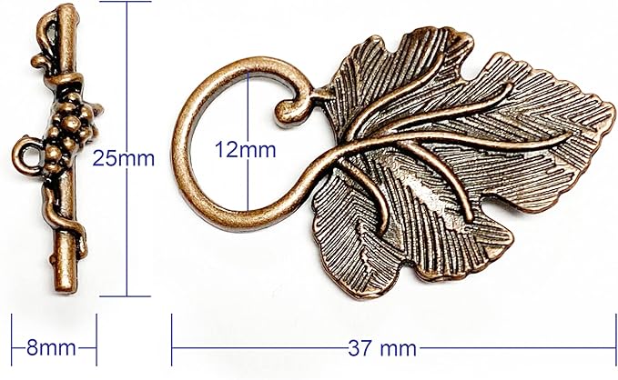 Copper Clasps Grape Leaves Clasp Toggle Findings Heavy Duty Jewelry Clasp for Jewelry Making 16 Set