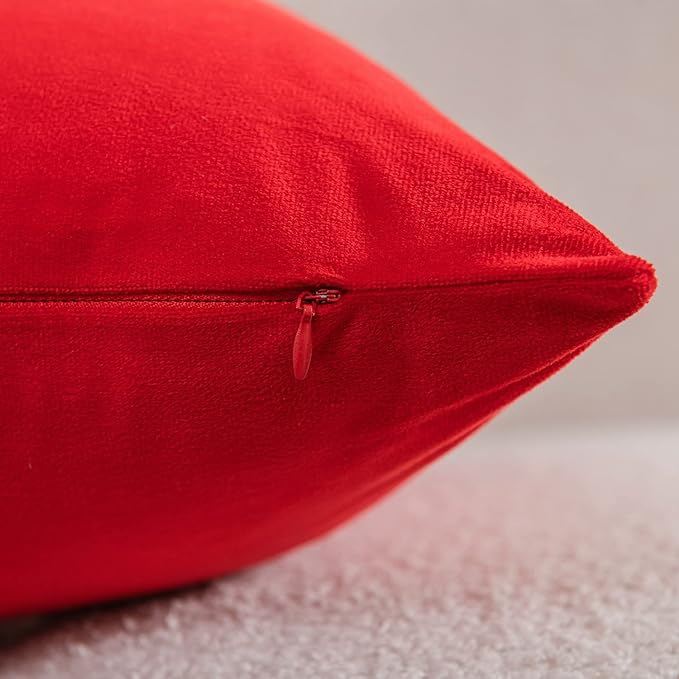 Throw Pillow Covers 20x20 Christmas Red: 2 Pack Cozy Soft Velvet Square Decorative Pillow Cases for Farmhouse Home Decor