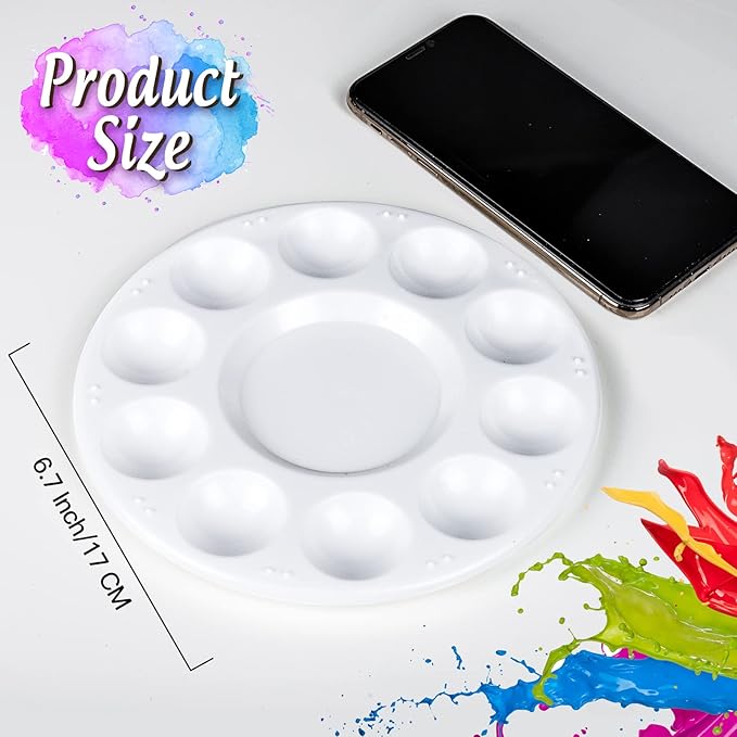 FANDAMEI Paint Palette, Paint Trays for Kids, Paint Pallets with 10 Wells for Adults & Kids, Round Paint Tray Palettes, Plastic Paint Tray Palette, for Painting or DIY Craft Class, White, 2 PCS