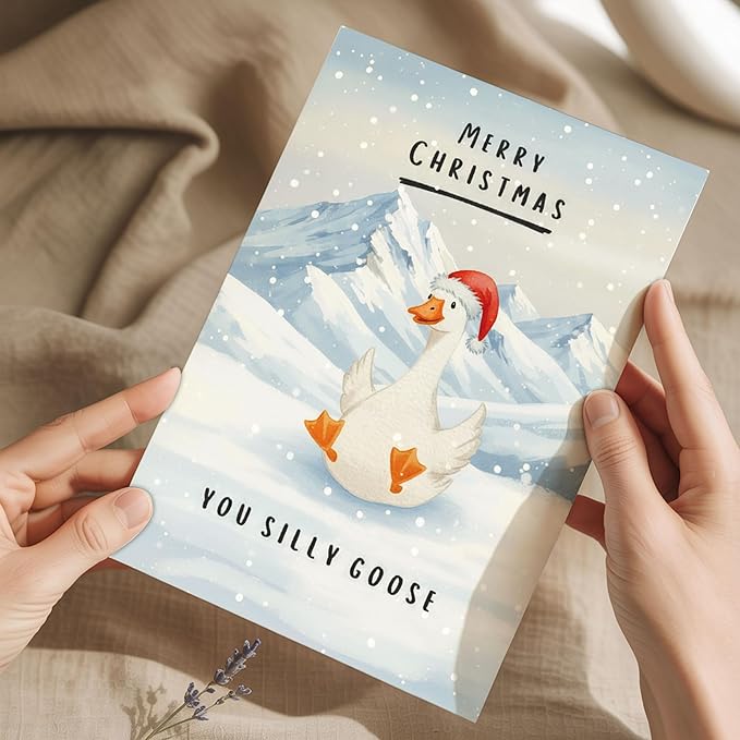 (5.3x8in) Merry Christmas You Silly Goose Card with Envelope, Funny Holiday Greeting Featuring Cute Goose in Snow, Whimsical Animal Christmas Card for Friends, Family, Coworkers (Xmas 34)