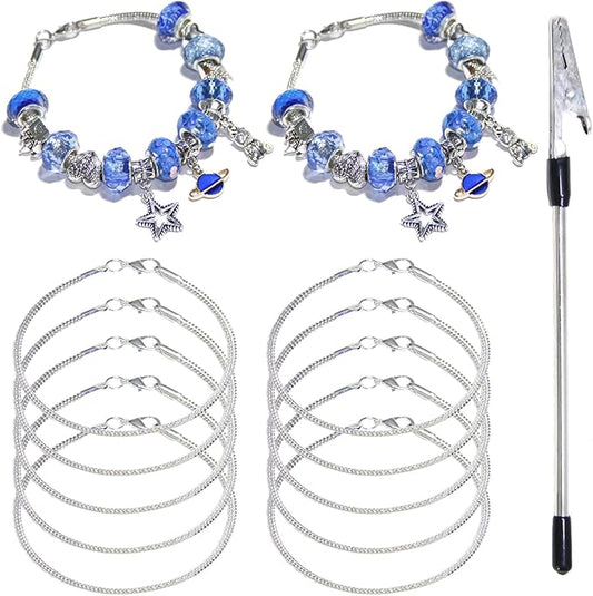 Exway 10 Pcs Snake Charm Bracelet Chain 6.5 Inch Silver Charm Bracelet Kit Snake Chain Bracelets Chains for Christmas DIY Women Jewelry Making Gifts ﻿