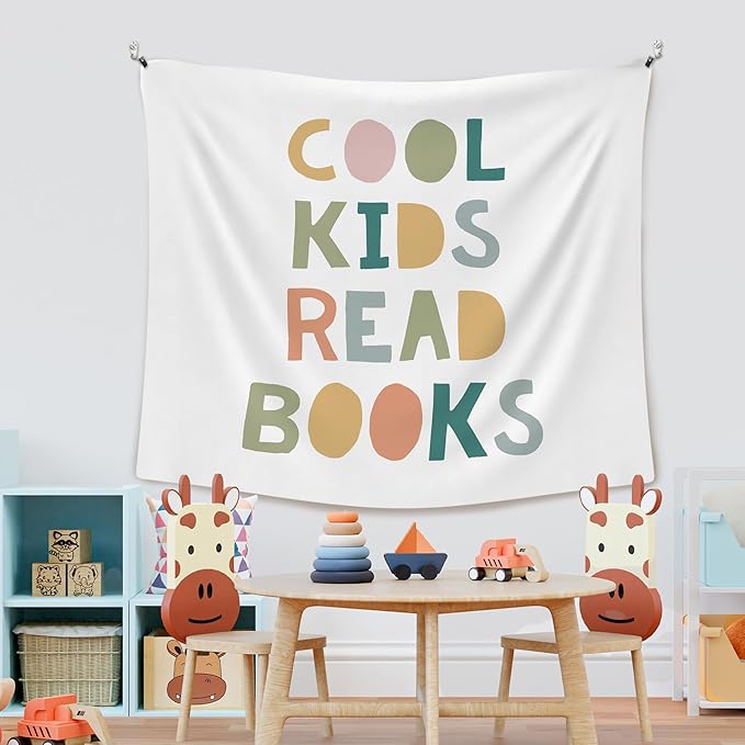 XLDLIOO Boho Classroom Tapestry, Cool Kids Read Books Wall Tapestry, Boho Classroom Decor, Kids Tapestries Decor Art for Reading Room Corner Nook Library, 50x60in