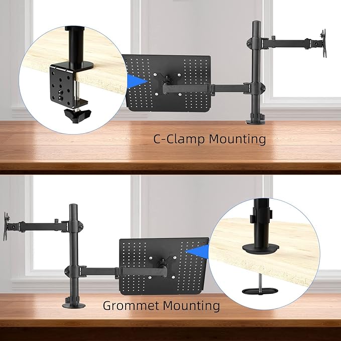 Suptek Monitor and Laptop Mount Holds 13-32 inch Computer Screen,Adjustable Monitor Arm Stand with Laptop Tray for 13-27 inch,Hold 22 lbs, with Clamp and Grommet Mounting Base