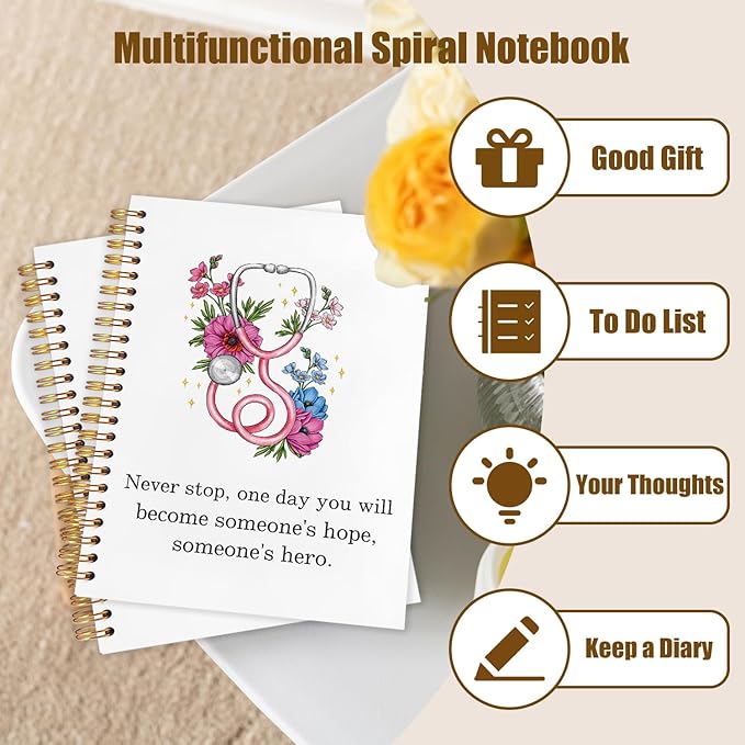 WUCHJ Nurse Notebook, Nursing School Gifts Journal, Future Nurse Doctor Gifts, Floral Stethoscope Spiral Notebook Journal for Note Taking, Nursing Medical Office Supplies, 5.5x8.3 Inch