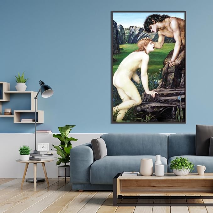 Edward Burne Jones Canvas Wall Art Pan And Psyche Poster Vintage Poster Master Painting Print Modern Home Decor Suitable for Home Office Classroom Wall Decor Unframed(16x24in/40x60cm)