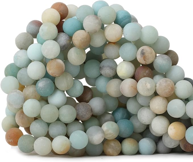 45PCS 8mm Natural Colorful Frosted Amazonite Gemstone Round Loose Beads Stone Beads for Jewelry Making DIY 1 Strand 15"