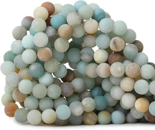 45PCS 8mm Natural Colorful Frosted Amazonite Gemstone Round Loose Beads Stone Beads for Jewelry Making DIY 1 Strand 15"