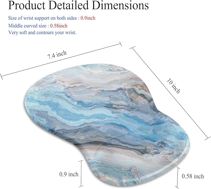 Gel Mouse Pad with Wrist Rest, Ergonomic Concave Wrist Support Mousepad with Non-Slip PU Base & Smooth Surface Comfortable Desk Accessories Mat for Office, Home Gaming and Study (Marble 01)