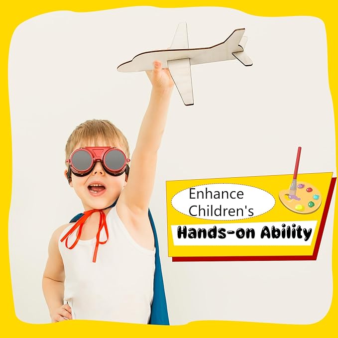 30 Pcs Unfinished Wooden Airplane Craft for Kids with Painting Tools DIY 3D Airplane kit Wood Planes Handicraft for Kids School Art Craft Projects Activity Gifts