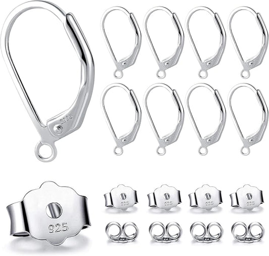 925 Sterling Silver Leverback French Hooks - Hypoallergenic Earring Backs With Jump Rings Set - Dangle Hooks Sterling Silver Findings Supplies for Jewelry Making