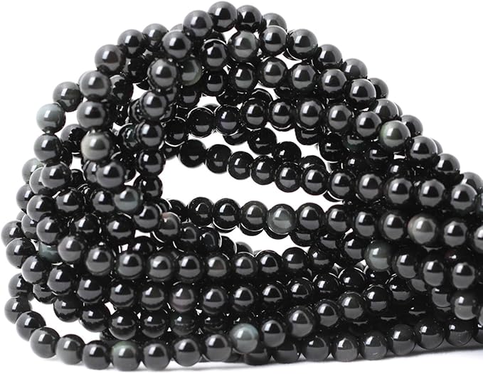 60PCS 6mm Natural Black Obsidian Gemstone Round Loose Beads Crystal Energy Stone Healing Power for DIY Jewelry Making 1 Strand 15"